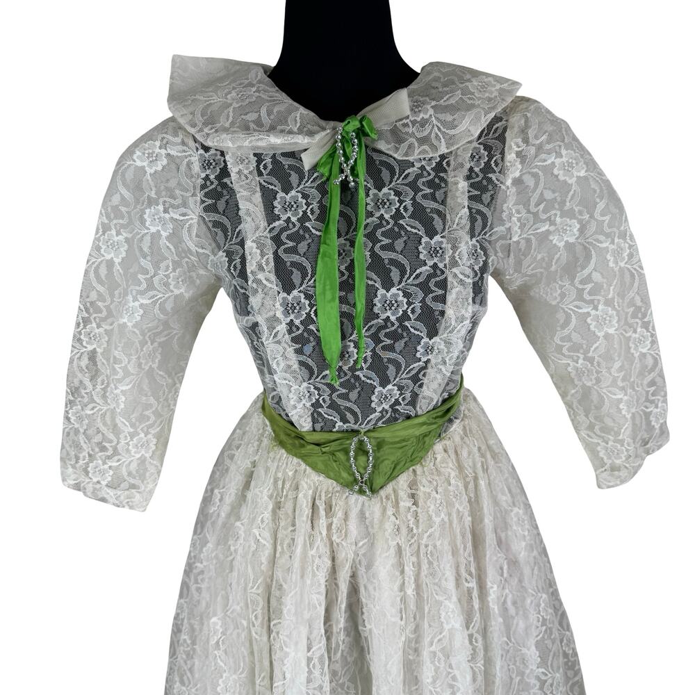 Vintage 50s White Lace First Communion Dress Rhinestone Fish Costume Child Size